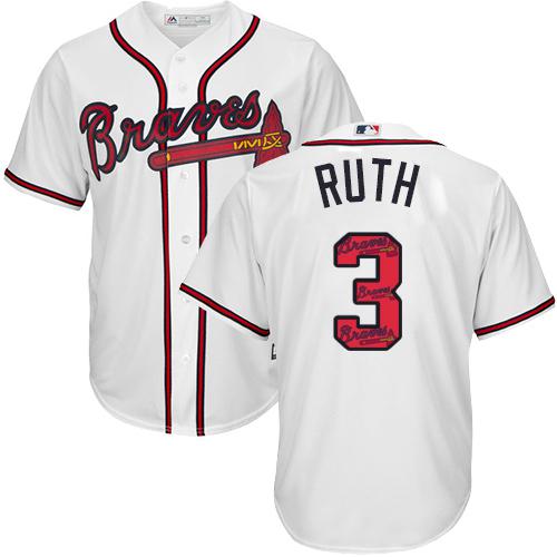 Braves #3 Babe Ruth White Team Logo Fashion Stitched MLB Jersey - Click Image to Close